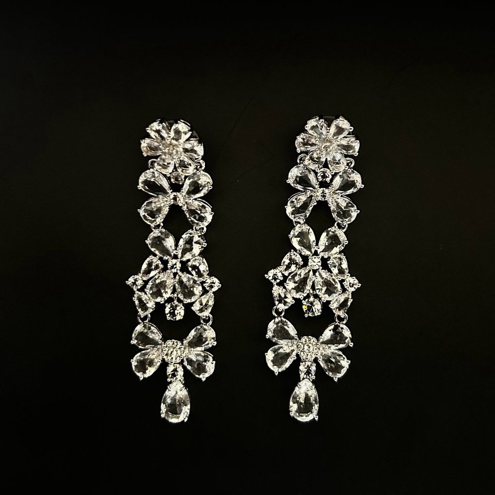 Givenchy Long Glass Flower Crystal Earrings